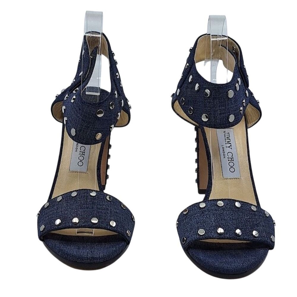 Jimmy Choo Women's Blue Denim Studded Slingback Sandals Vintage Size 9.5